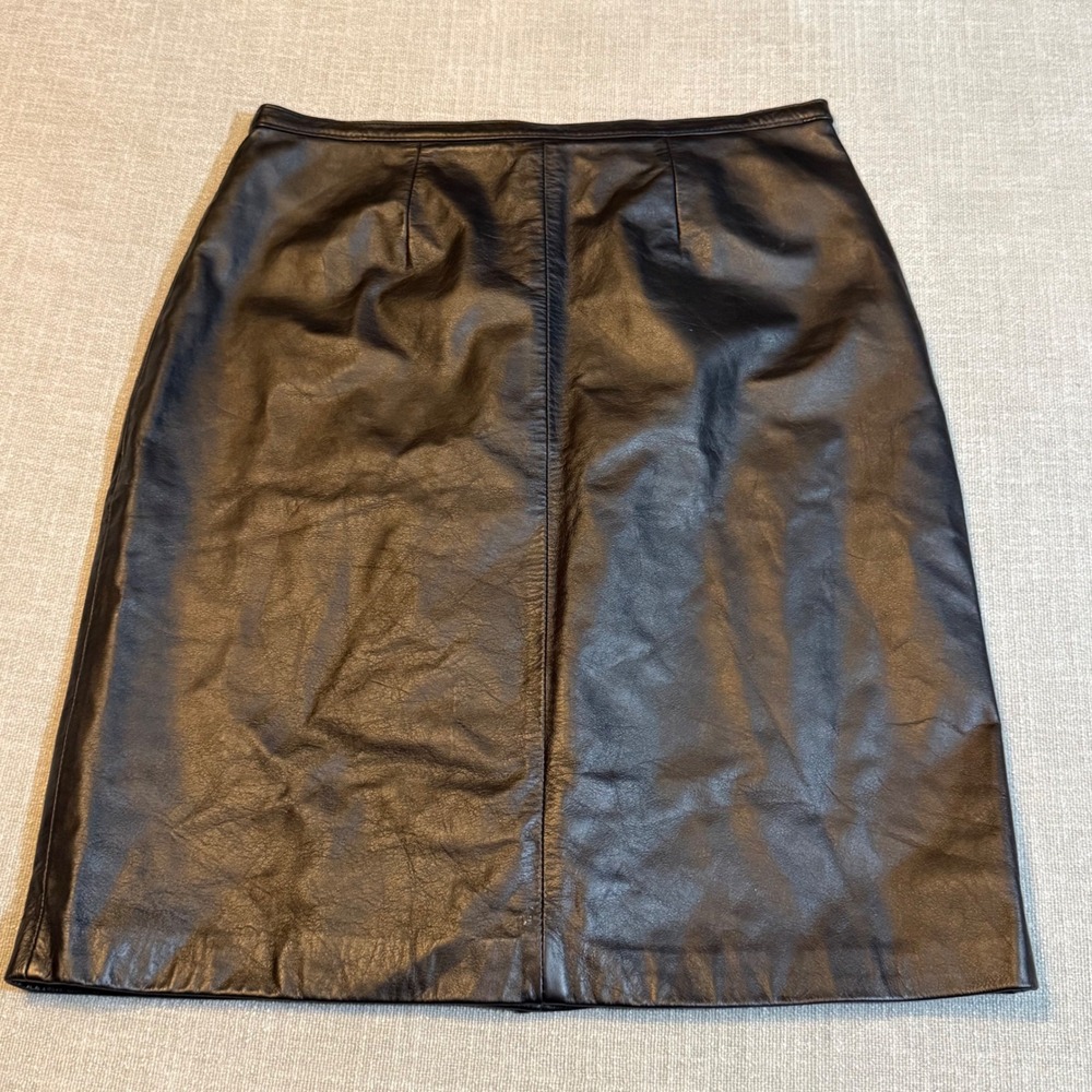 Mixit Black Genuine Leather Pencil Skirt Size 10 Nappa Leather Midi Straight